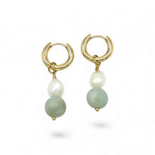 Load image into Gallery viewer, Amazonite & Pearl Dangles