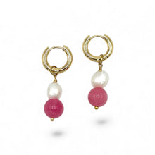Load image into Gallery viewer, Pink Tourmaline & Pearl Dangles