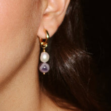 Load image into Gallery viewer, Amethyst & Pearl Dangles