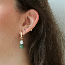 Load image into Gallery viewer, Moss Agate & Pearl Dangles