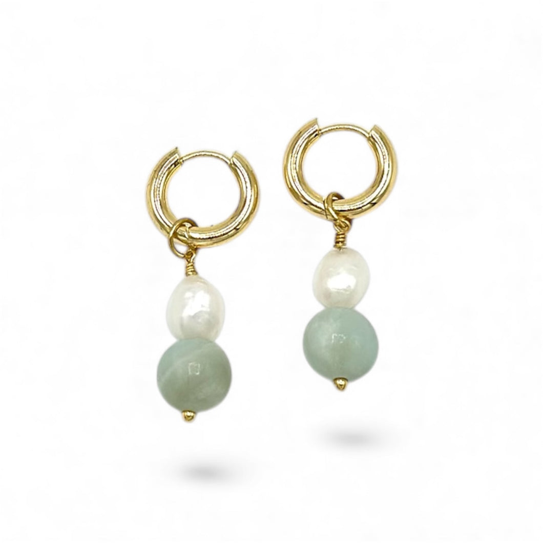 Amazonite & Pearl Dangles