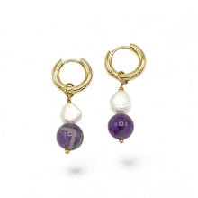 Load image into Gallery viewer, Amethyst &amp; Pearl Dangles
