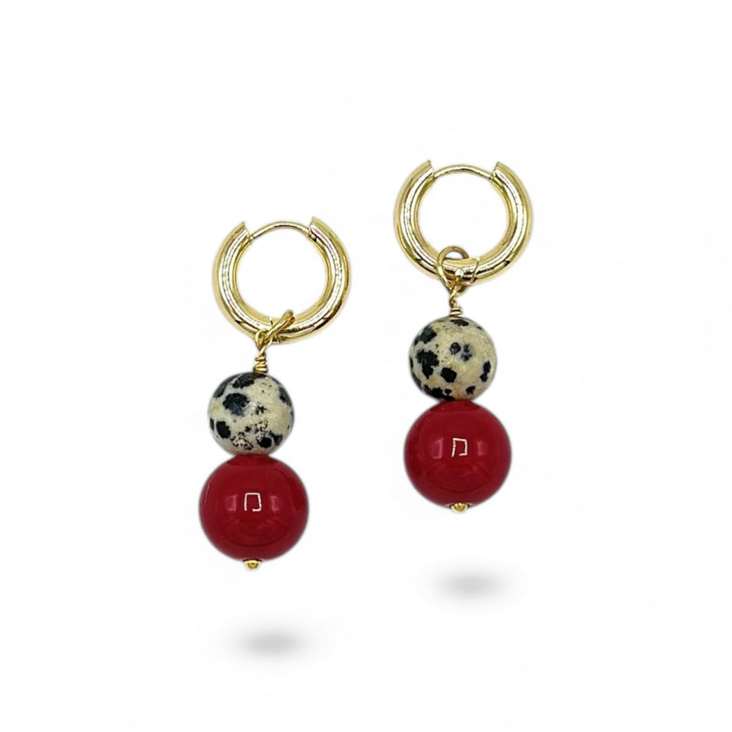 Coral & Dalmatian Dangles